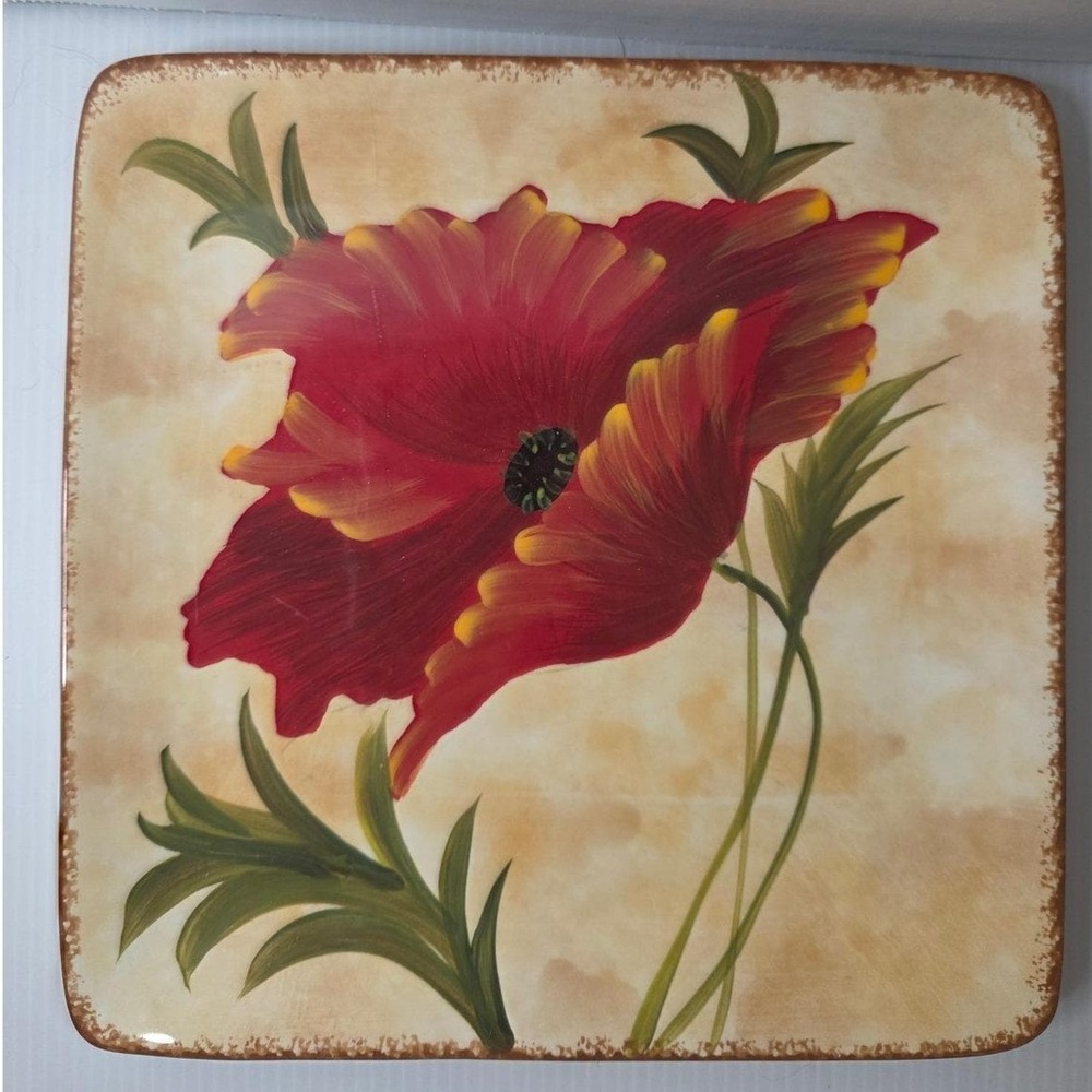 Pier 1 Imports Square Plate OS Red Excellent Poppies TSS